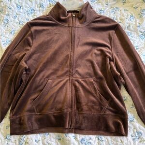 Hollister Chocolate Brown Velour Half-Zip Jacket